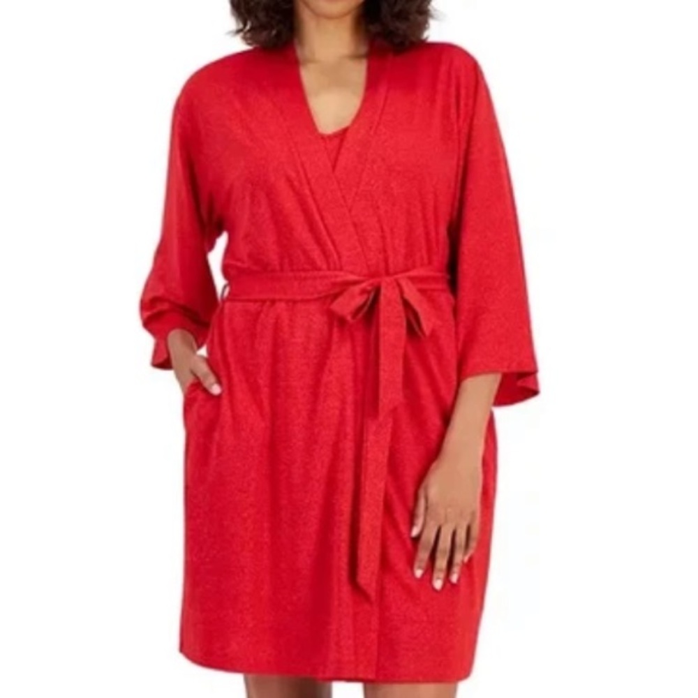 I.N.C. International Concepts Gold Metallic Sparkle Red Robe with Pockets